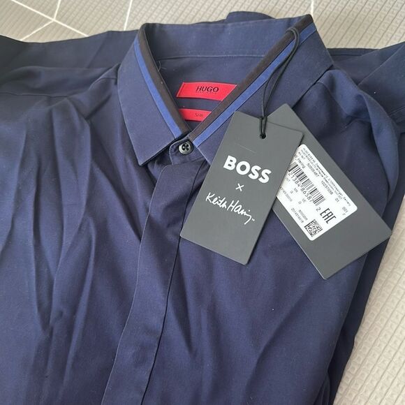 HUGO Men's Ewid Collar Detail Long Sleeve Shirt - Picture 1 of 6